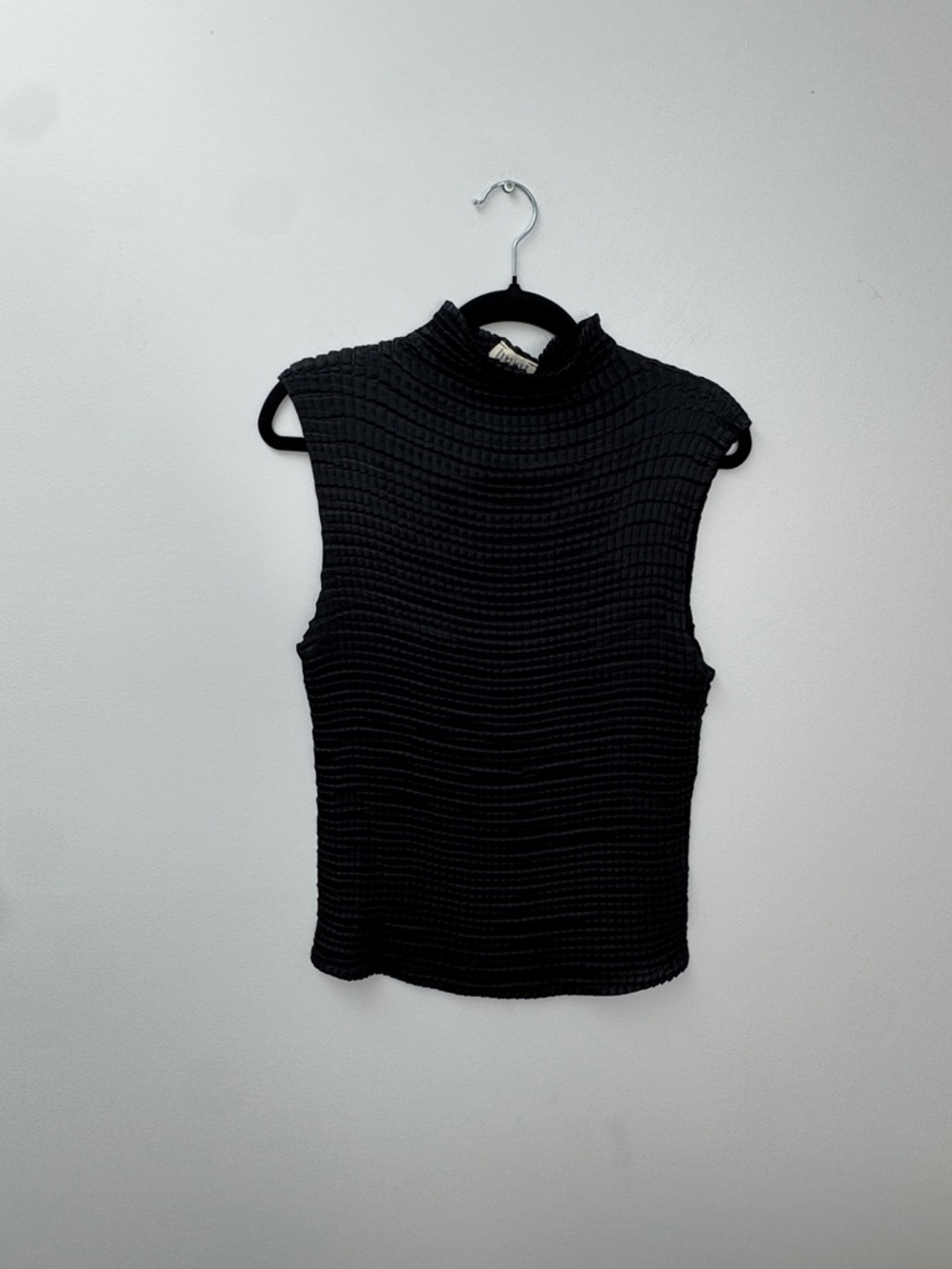 Sleeveless Black Textured Mock Neck Top